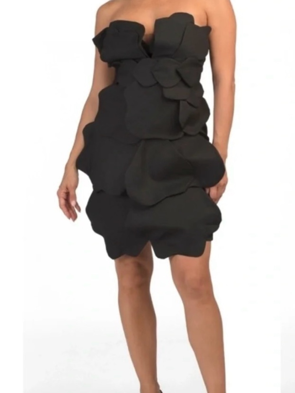 Dalia Macphee Black Strapless Petal Dress NWT Sz Medium Preppy Luxury Party Prom